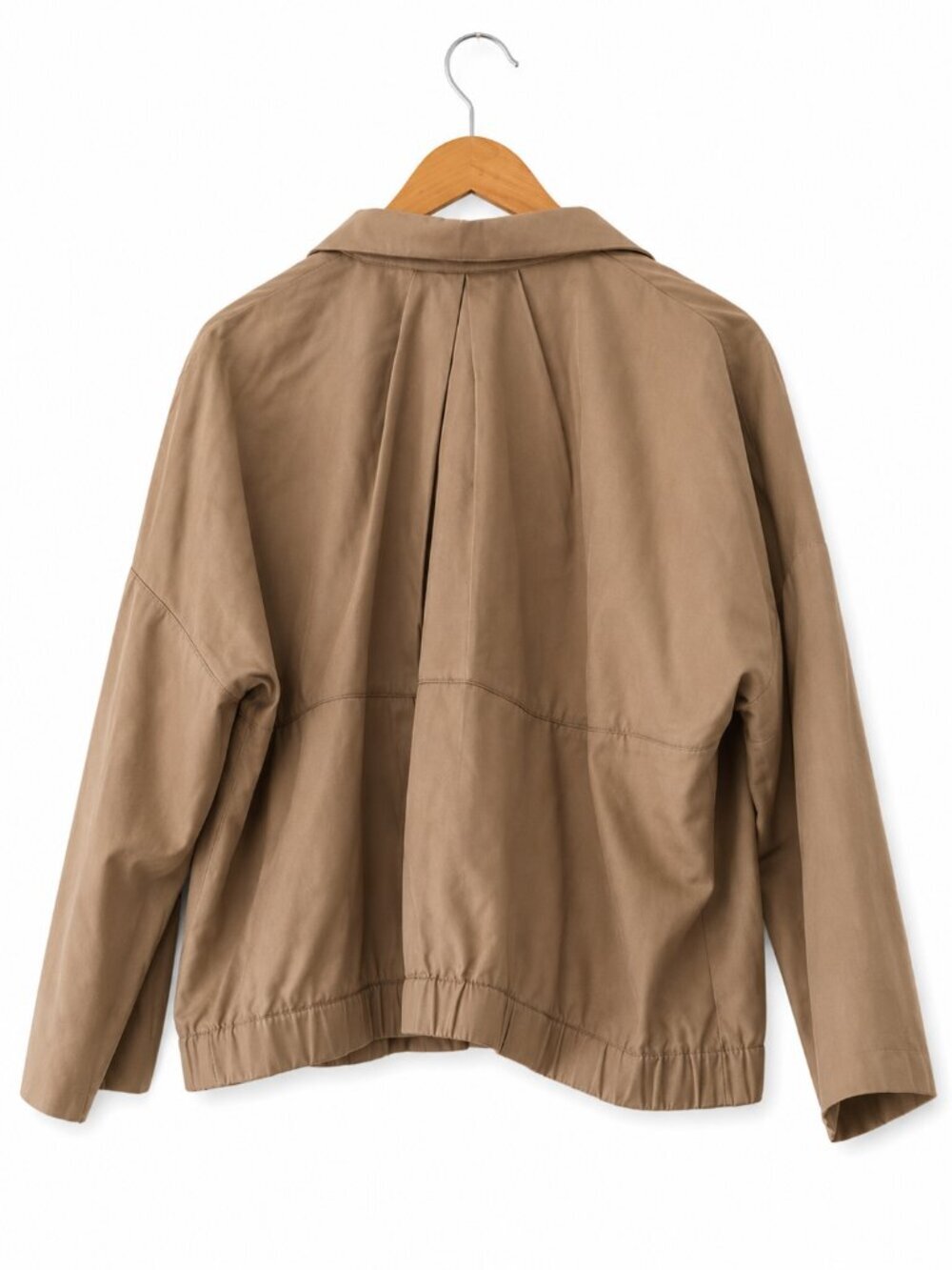 Per Se Tan 100% Silk Cropped Collared Button Front Jacket Classic Long Sleeve 12 - Picture 2 of 5
